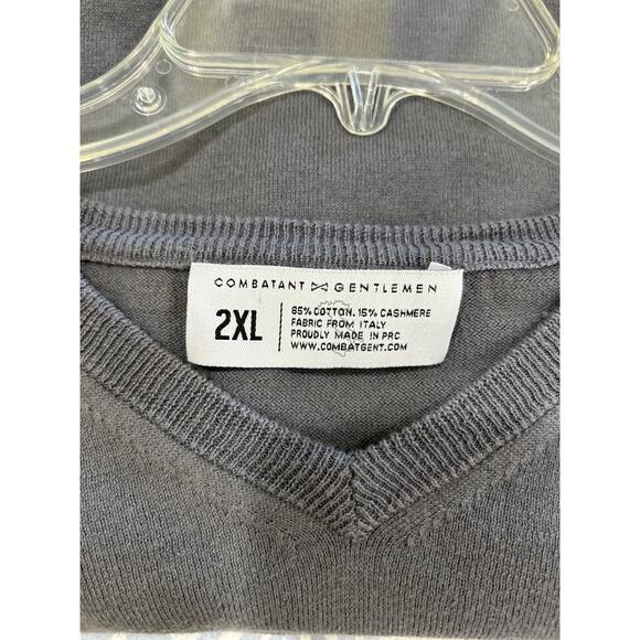 Combatant Gentlemen Cashmere Cotton Gray V-Neck Long Sleeve Sweater 2XL - Picture 6 of 7